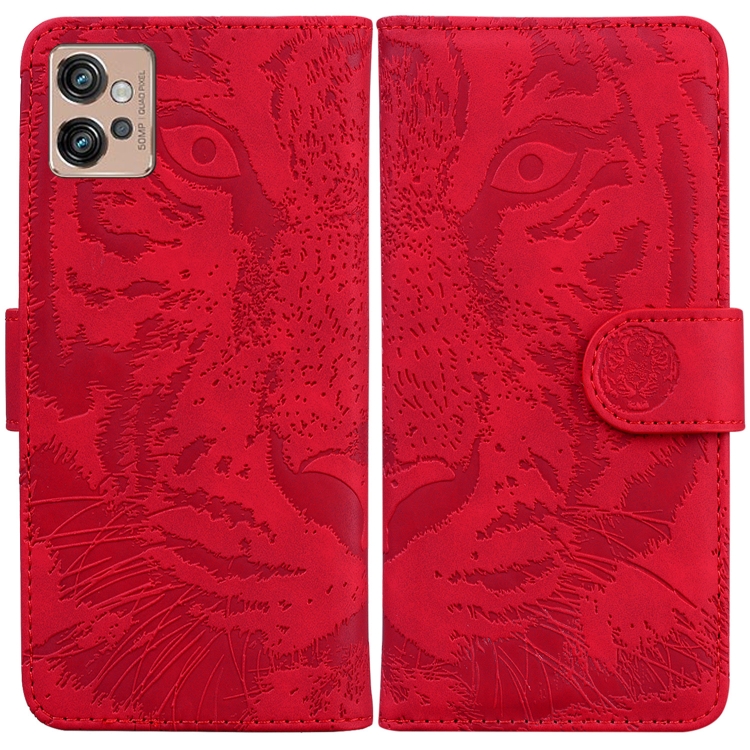 

For Motorola Moto G32 Tiger Embossing Pattern Flip Leather Phone Case(Red)