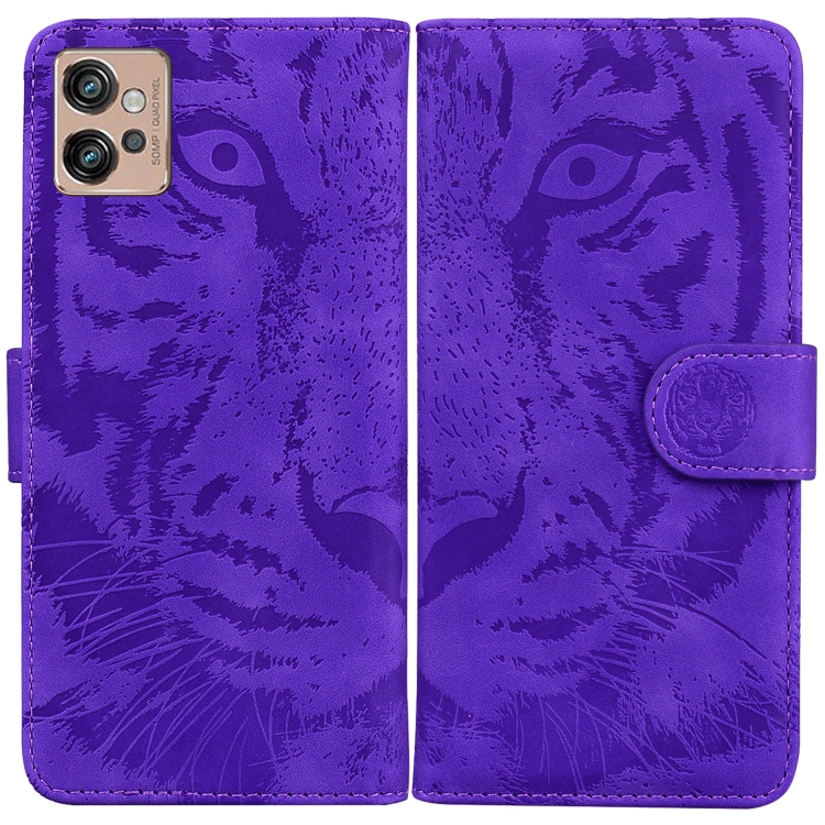

For Motorola Moto G32 Tiger Embossing Pattern Flip Leather Phone Case(Purple)