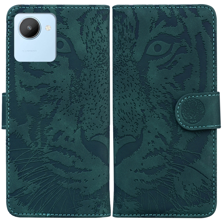 

For Realme C30 Tiger Embossing Pattern Flip Leather Phone Case(Green)