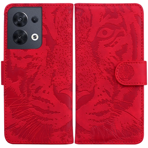 

For OPPO Reno8 Tiger Embossing Pattern Flip Leather Phone Case(Red)