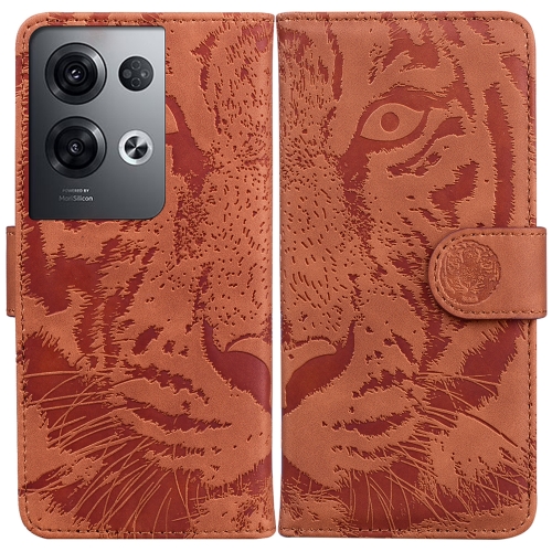 

For OPPO Reno8 Pro Tiger Embossing Pattern Flip Leather Phone Case(Brown)