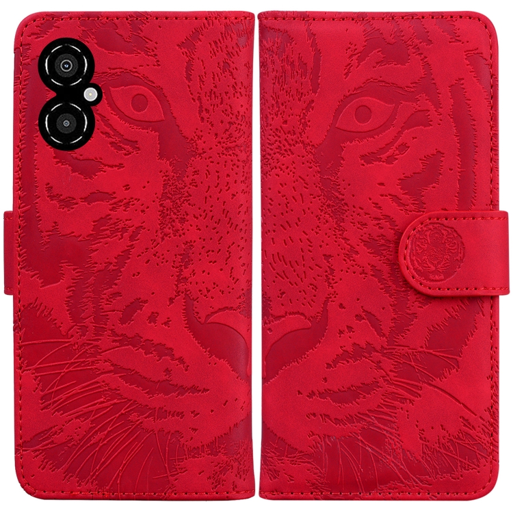 

For Xiaomi Poco M4 5G Tiger Embossing Pattern Flip Leather Phone Case(Red)
