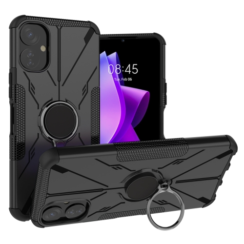 For Tecno Spark 9T Armor Bear Shockproof PC + TPU Phone Case with Ring(Black)