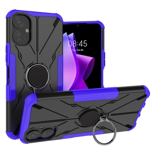For Tecno Spark 9T Armor Bear Shockproof PC + TPU Phone Case with Ring(Purple)