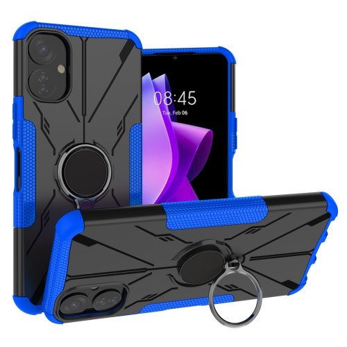 For Tecno Spark 9T Armor Bear Shockproof PC + TPU Phone Case with Ring(Blue)