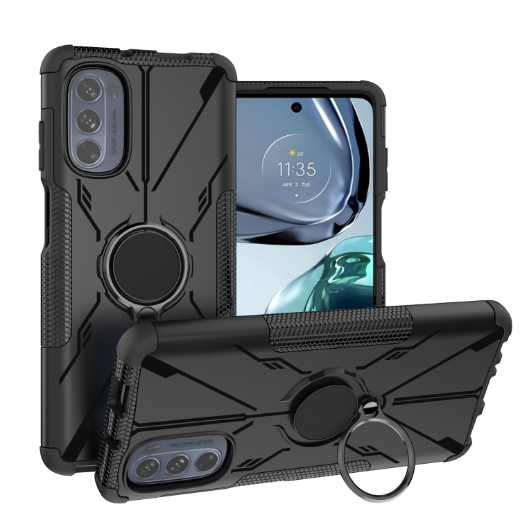 

For Motorola Moto G62 5G Armor Bear Shockproof PC + TPU Phone Case with Ring(Black)