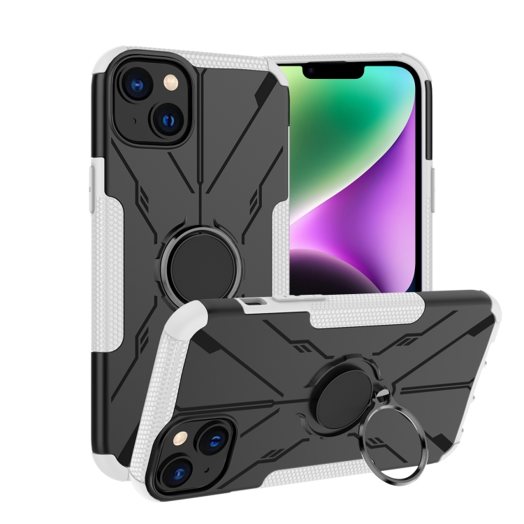 

For iPhone 14 Plus Armor Bear Shockproof PC + TPU Phone Case with Ring(White)