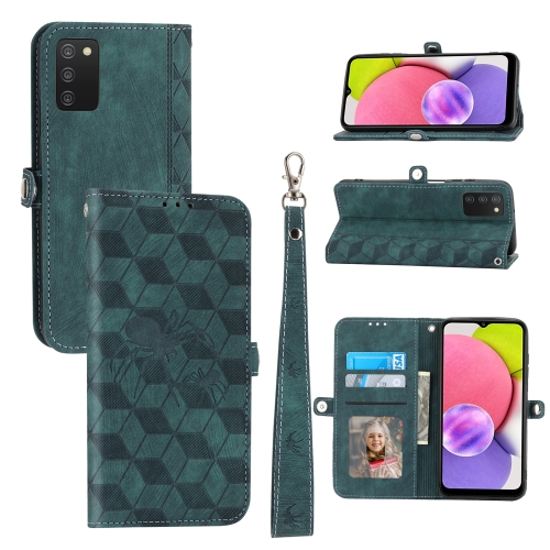 

For Samsung Galaxy A03s 166 EU Version Spider Printed Leather Phone Case(Green)