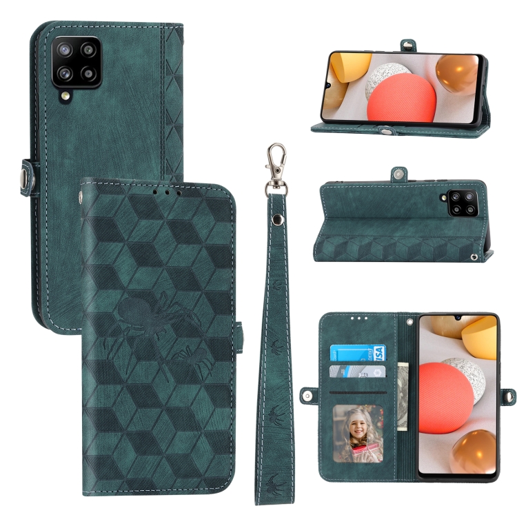 

For Samsung Galaxy A12 5G Spider Printed Leather Phone Case(Green)