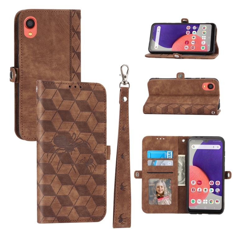 

For Samsung Galaxy A22 5G JP Version Spider Printed Leather Phone Case(Brown)