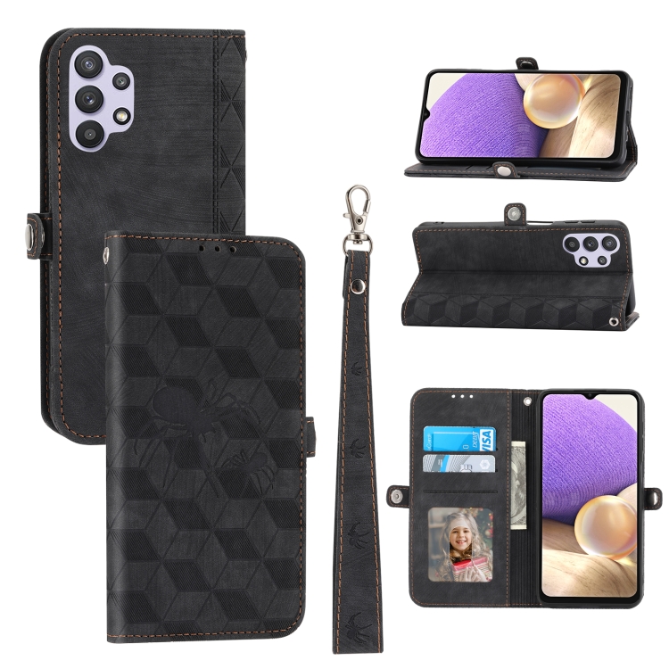 

For Samsung Galaxy A32 5G Spider Printed Leather Phone Case(Black)