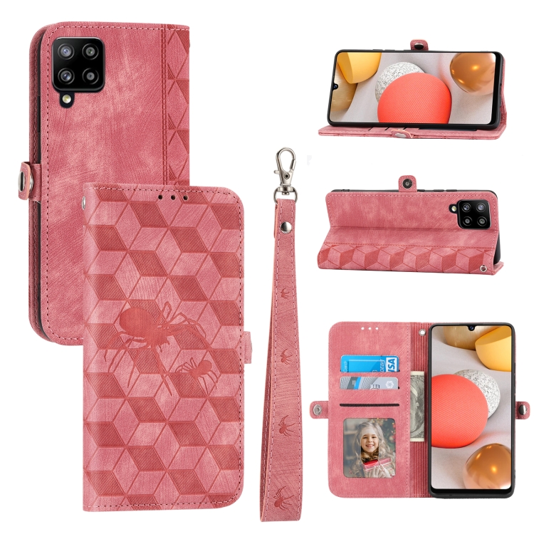 

For Samsung Galaxy A42 5G Spider Printed Leather Phone Case(Pink)