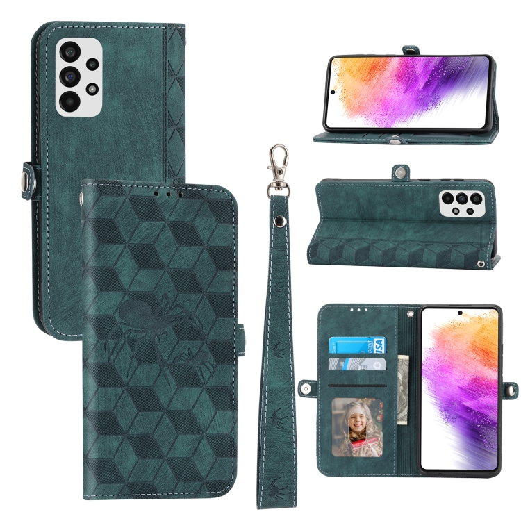 

For Samsung Galaxy A72 5G Spider Printed Leather Phone Case(Green)