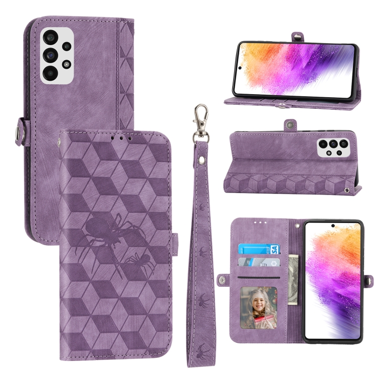 

For Samsung Galaxy A73 5G Spider Printed Leather Phone Case(Purple)
