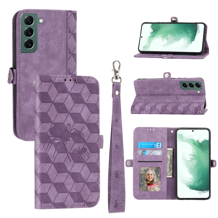 

For Samsung Galaxy S21 Spider Printed Leather Phone Case(Purple)