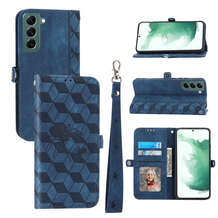 

For Samsung Galaxy S21+ Spider Printed Leather Phone Case(Blue)