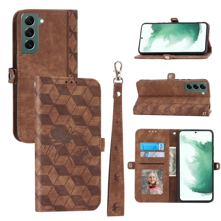 

For Samsung Galaxy S22 Spider Printed Leather Phone Case(Brown)