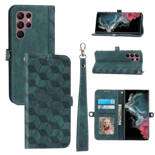 

For Samsung Galaxy S22 Ultra Spider Printed Leather Phone Case(Green)