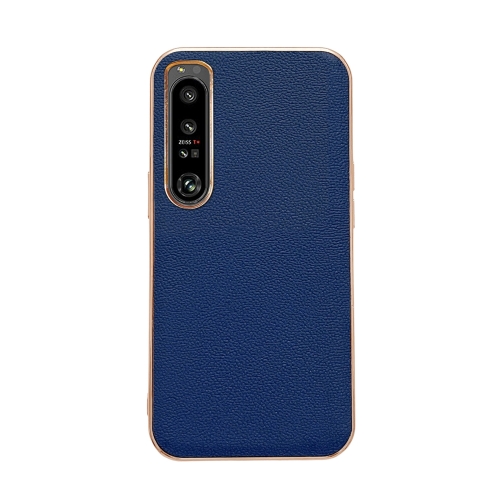 

For Sony Xperia 1 IV Genuine Leather Luolai Series Nano Plating Phone Case(Dark Blue)