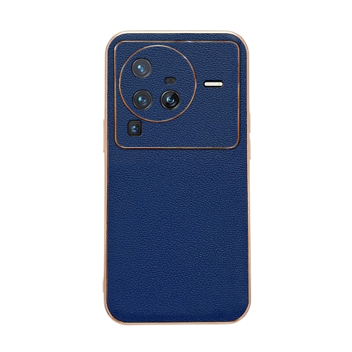 

For vivo X80 Pro 5G Genuine Leather Luolai Series Nano Plating Phone Case(Dark Blue)