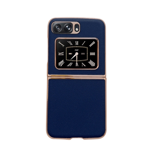 

For Motorola Moto Razr 2022 Genuine Leather Luolai Series Nano Plating Phone Case(Dark Blue)