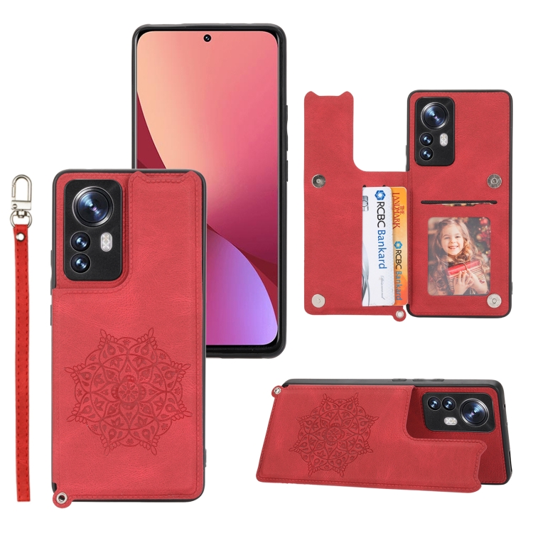 

For Xiaomi 12 Lite Mandala Embossed Phone Case with Holder(Red)