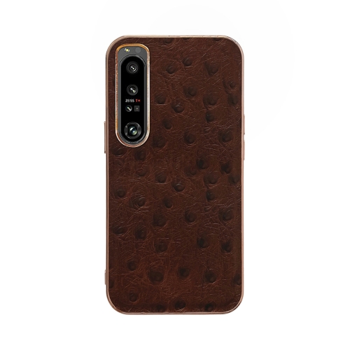 

For Sony Xperia 1 IV Genuine Leather Ostrich Texture Nano Plating Phone Case(Coffee)