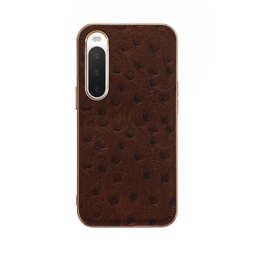 

For Sony Xperia 10 IV Genuine Leather Ostrich Texture Nano Plating Phone Case(Coffee)