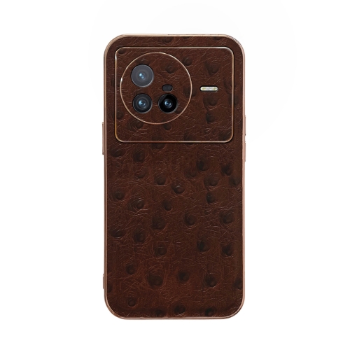 

For vivo X80 5G Genuine Leather Ostrich Texture Nano Plating Phone Case(Coffee)