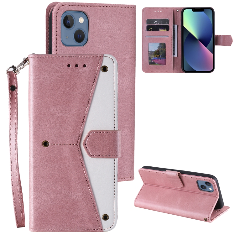

For iPhone 14 Nail Skin Feel Stitching Calf Texture Leather Phone Case(Rose Gold)