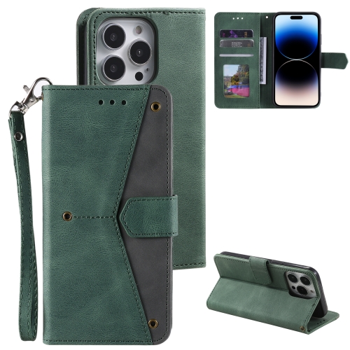 

For iPhone 14 Pro Max Nail Skin Feel Stitching Calf Texture Leather Phone Case(Green)