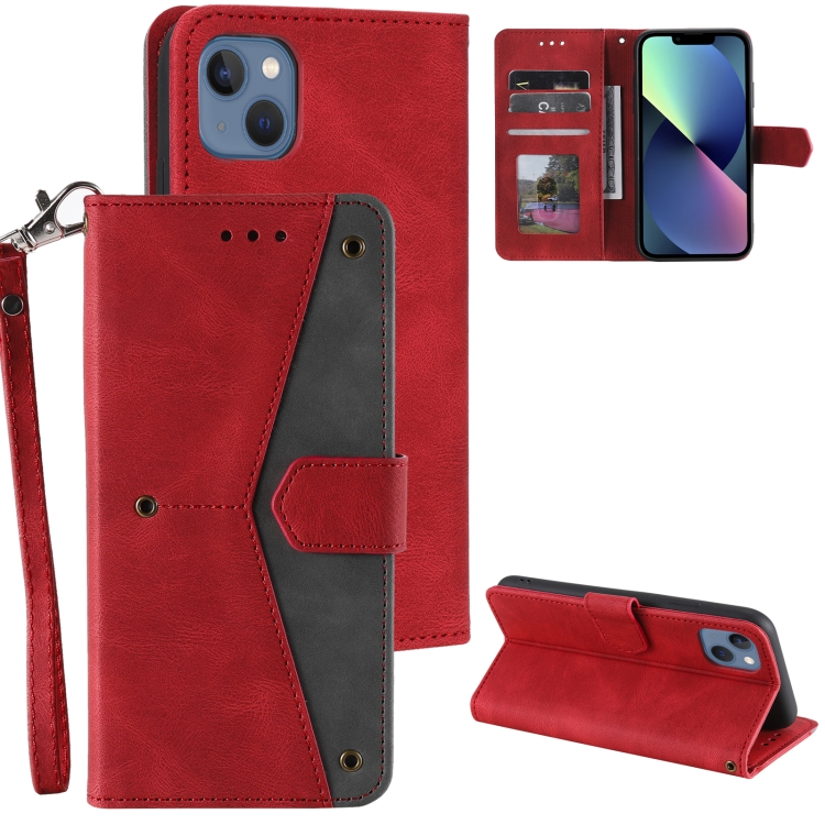 

For iPhone 13 Nail Skin Feel Stitching Calf Texture Leather Phone Case(Red)