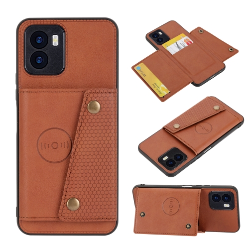 

For vivo Y16 Double Buckle Magnetic Phone Case(Light Brown)