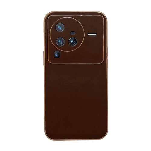 

For vivo X80 Pro 5G Genuine Leather Xiaoya Series Nano Plating Phone Case(Coffee)