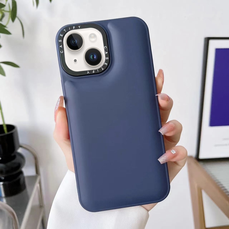 

For iPhone 14 Liquid Silicone Bread Bubble Phone Case(Dark Blue)