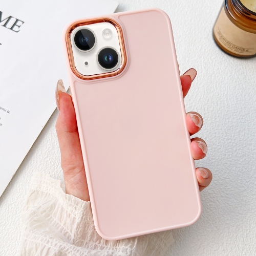 

For iPhone 14 Plus Electroplated Grooved Skin Fee Phone Case(Pink)