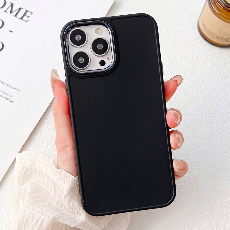 

For iPhone 12 Pro Max Electroplated Grooved Skin Fee Phone Case(Black)