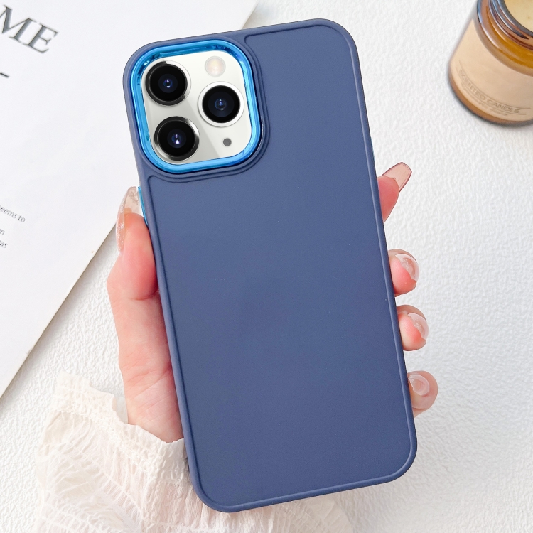 

For iPhone 11 Pro Electroplated Grooved Skin Fee Phone Case(Dark Blue)