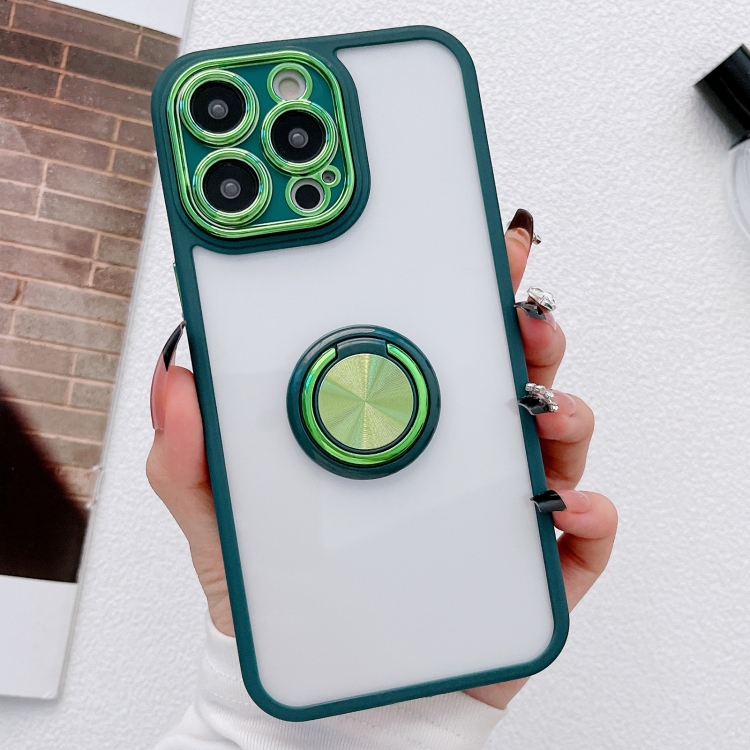 

For iPhone 14 Pro Max Electroplated Ring Holder Phone Case(Green)