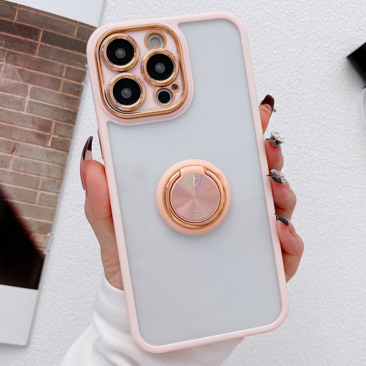 

For iPhone 12 Electroplated Ring Holder Phone Case(Pink)