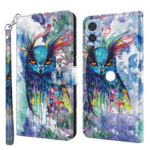 

For Motorola Moto E22 / Moto E22i 3D Painting Pattern TPU + PU Phone Case(Watercolor Owl)
