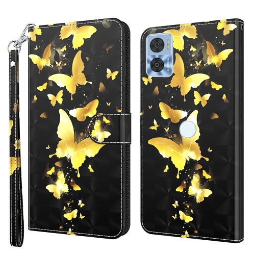 

For Motorola Moto E22 / Moto E22i 3D Painting Pattern TPU + PU Phone Case(Gold Butterfly)