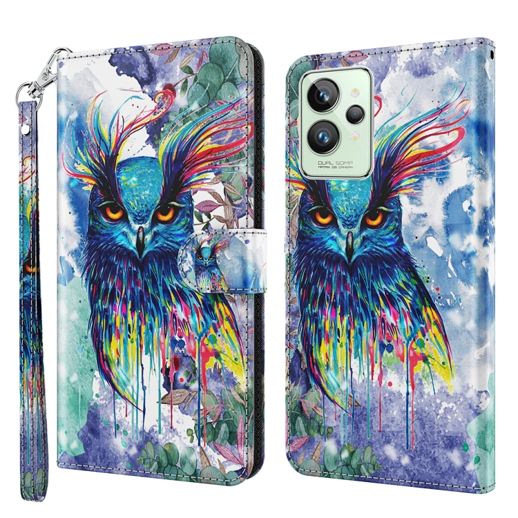 

For Realme GT2 Pro 3D Painting Pattern TPU + PU Phone Case(Watercolor Owl)
