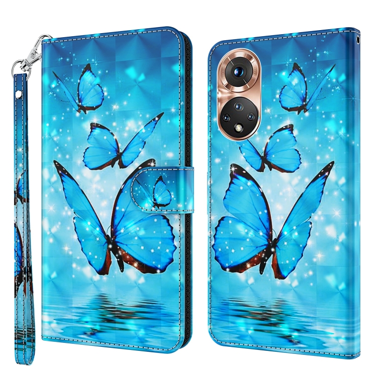 

For Honor 50 3D Painting Pattern TPU + PU Phone Case(Three Butterflies)