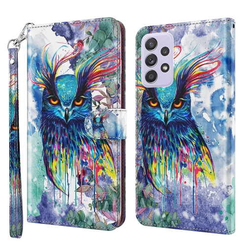 

For Samsung Galaxy A04S / A13 / A13 5G 3D Painting Pattern TPU + PU Phone Case(Watercolor Owl)