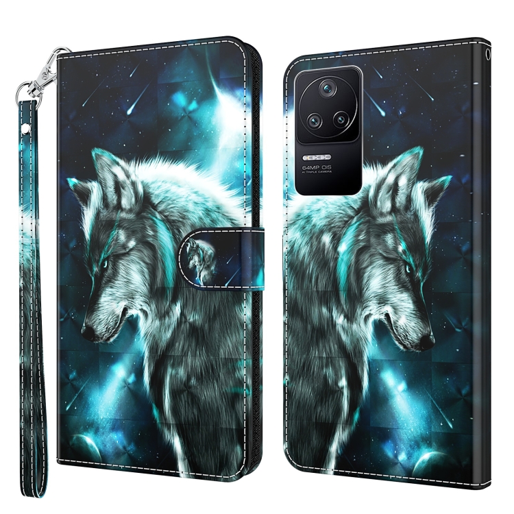 

For Xiaomi Poco F4 3D Painting Pattern TPU + PU Phone Case(Wolf)
