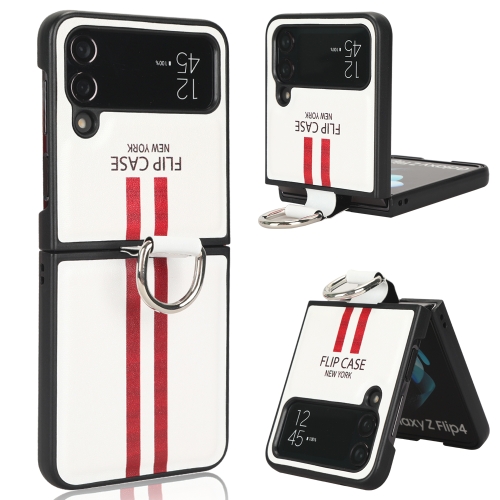 

For Samsung Galaxy Z Flip4 5G Plain Leather Ring Phone Case(White)