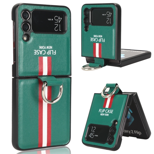 

For Samsung Galaxy Z Flip3 5G Plain Leather Ring Phone Case(Green)