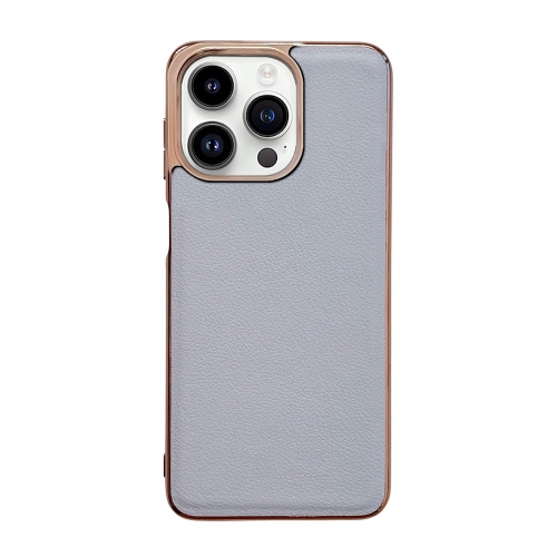 

For iPhone 14 Pro Waves Series Nano Electroplating Genuine Leather Phone Case(Grey)