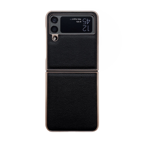 

For Samsung Galaxy Z Flip4 Waves Series Nano Electroplating Genuine Leather Phone Case(Black)